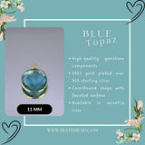 Boho Chic Blue Topaz Bezel Pendant - Handcrafted Gemstone Necklace with 24kt Gold Plating