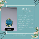 Boho Chic Blue Topaz Bezel Pendant - Handcrafted Gemstone Necklace with 24kt Gold Plating