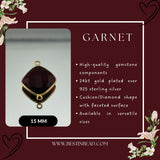Garnet Cushion/Diamond Pendant - Boho Chic Gemstone Necklace with 24kt Gold Elegance