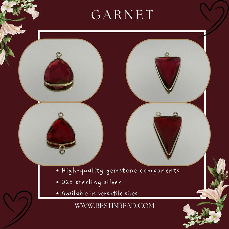 Boho Garnet Sterling Silver Pendant - Triangle Gemstone Bezel
