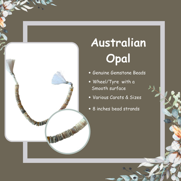 Natural Australian Opal Smooth Wheel Beads – 8 Inch Strand, 7-8.5mm | October Birthstone