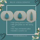 Chalcedony Blue Pear/Flat Teardrop Pendant - Boho Chic Gemstone Necklace with 24kt Gold Elegance