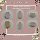 Pink Chalcedony Oval Pendant - Boho Chic Gemstone Necklace with 24kt Gold Elegance