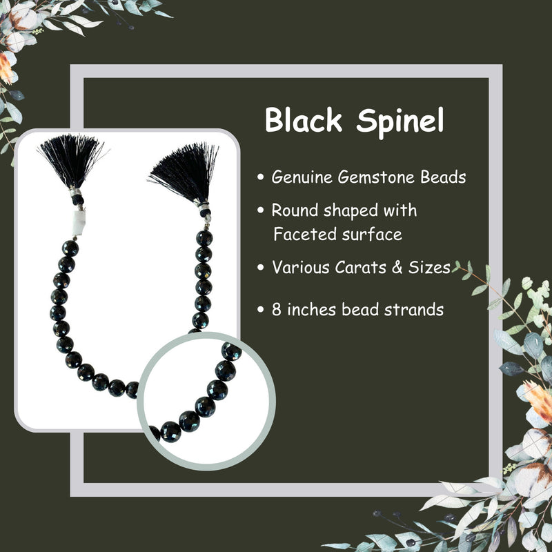 Black Spinel Round Bead Strand