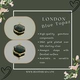 Boho Chic London Blue Topaz Bezel Pendant - Handcrafted Gemstone Necklace with 24kt Gold Plating