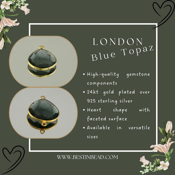 Boho Chic London Blue Topaz Bezel Pendant - Handcrafted Gemstone Necklace with 24kt Gold Plating