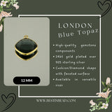 Boho Chic London Blue Topaz Bezel Pendant - Handcrafted Gemstone Necklace with 24kt Gold Plating