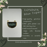 Boho Chic London Blue Topaz Bezel Pendant - Handcrafted Gemstone Necklace with 24kt Gold Plating
