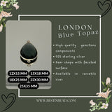London Blue Topaz Pendant – Sterling Silver Pear Gemstone Bezel