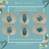 Boho Chic Blue Topaz Bezel Pendant - Handcrafted Gemstone Necklace with 24kt Gold Plating