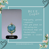 Boho Chic Blue Topaz Bezel Pendant - Handcrafted Gemstone Necklace with 24kt Gold Plating