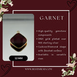 Garnet Cushion/Diamond Pendant - Boho Chic Gemstone Necklace with 24kt Gold Elegance