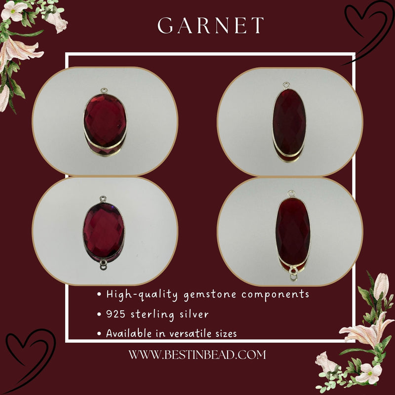 Boho Garnet Sterling Silver Pendant – Gemstone Bezel Necklace