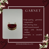 Garnet Bezel Pendant - 925 Sterling Silver Crescent Moon Necklace