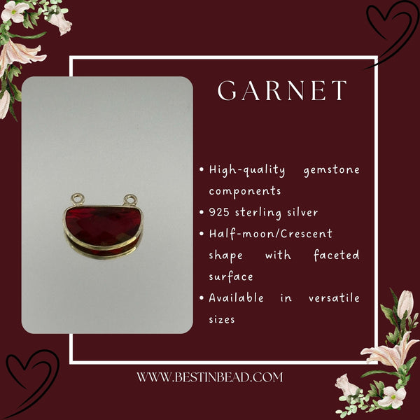 Garnet Bezel Pendant - 925 Sterling Silver Crescent Moon Necklace