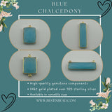 Chalcedony Blue Rectangle/Bar Pendant - Boho Chic Gemstone Necklace with 24kt Gold Elegance