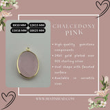 Pink Chalcedony Oval Pendant - Boho Chic Gemstone Necklace with 24kt Gold Elegance