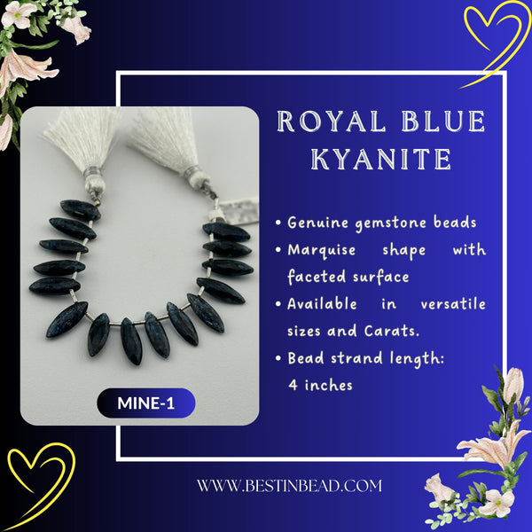 Royal Blue Kyanite Natural Marquise Bead Strand
