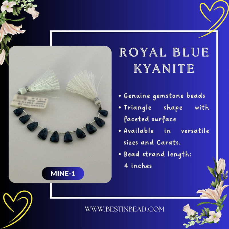 Royal Blue Kyanite Natural Triangle Bead Strand