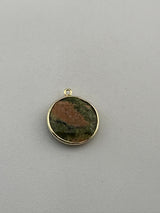 Unakite Jasper Coin Pendant - Boho Chic Gemstone Necklace with 24kt Gold Elegance