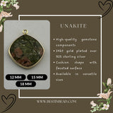 Unakite Jasper Cushion/Diamond Pendant - Boho Chic Gemstone Necklace with 24kt Gold Elegance