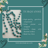 Turquoise Howlite 8mm Beaded Rosary Chain - Silver Plated
