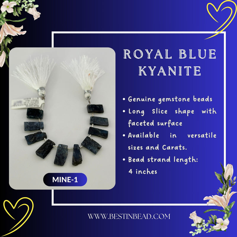 Royal Blue Kyanite Natural Long-Slice Bead Strand