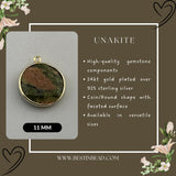 Unakite Jasper Coin Pendant - Boho Chic Gemstone Necklace with 24kt Gold Elegance