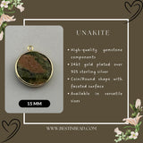 Unakite Jasper Coin Pendant - Boho Chic Gemstone Necklace with 24kt Gold Elegance