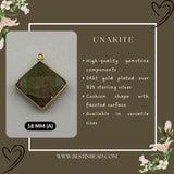 Unakite Jasper Cushion/Diamond Pendant - Boho Chic Gemstone Necklace with 24kt Gold Elegance