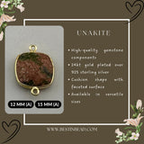 Unakite Jasper Cushion/Diamond Pendant - Boho Chic Gemstone Necklace with 24kt Gold Elegance