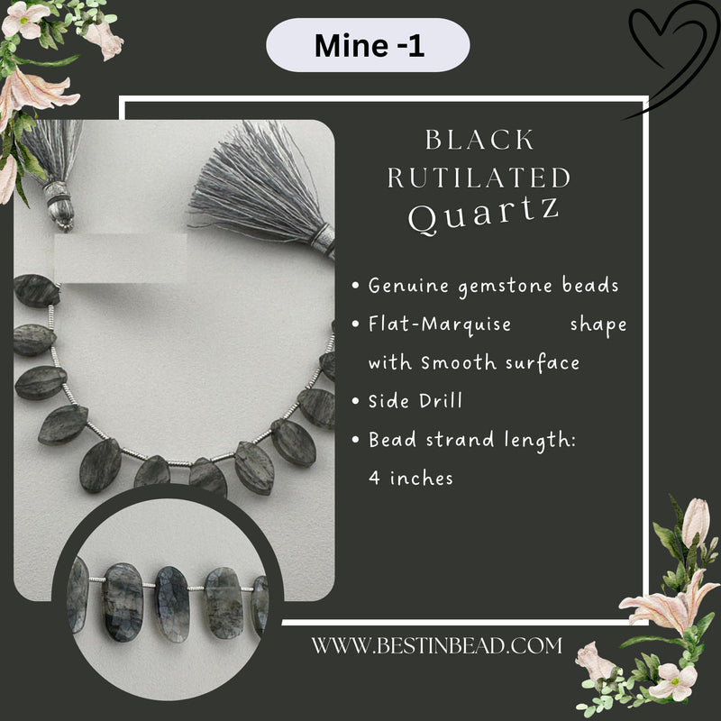 Bio Black Rutilated Quartz Natural Balloon Bead Strand