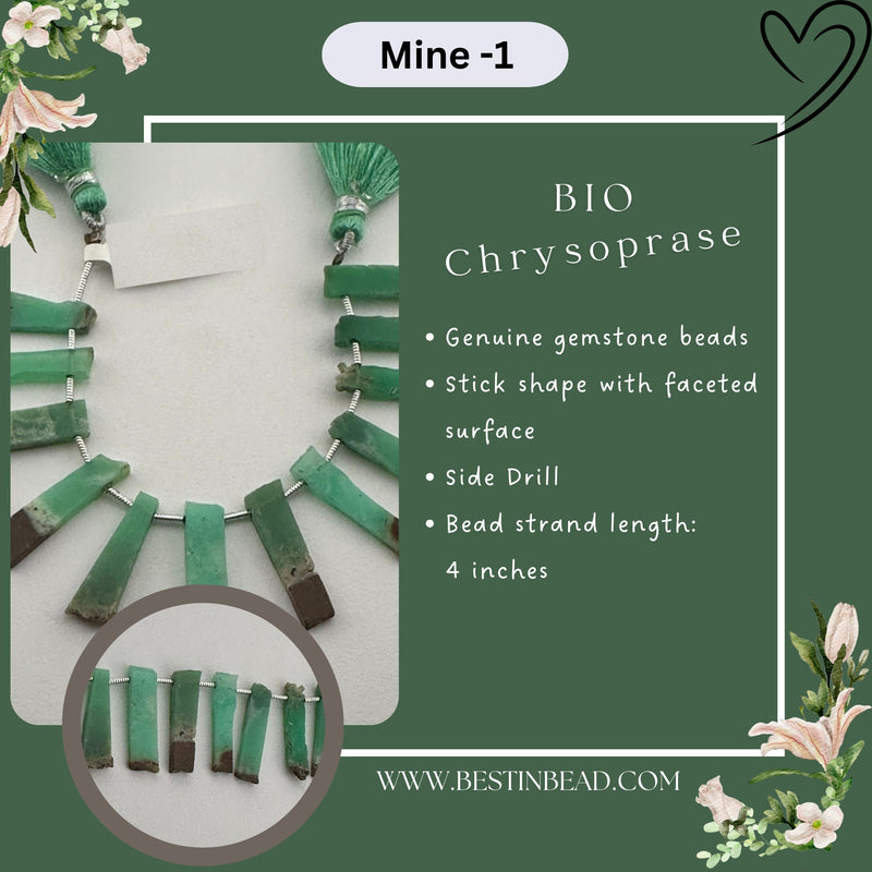 Bio Chrysoprase Natural Stick Bead Strand