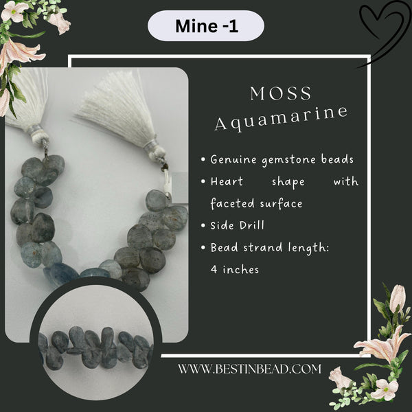 Moss Aquamarine Natural Heart Bead Strand