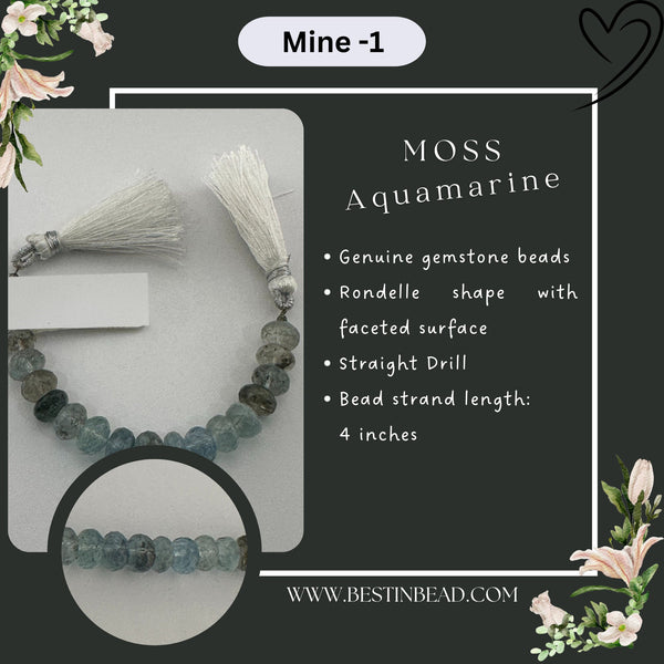 Moss Aquamarine Natural Rondelle Bead Strand