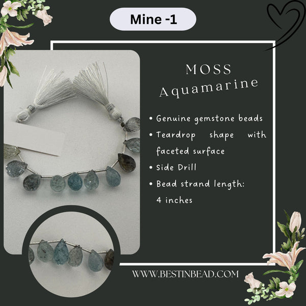 Moss Aquamarine Natural Teardrop Bead Strand