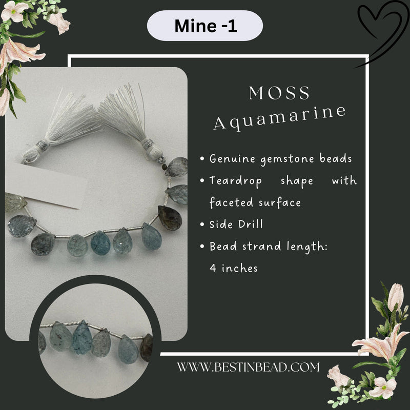 Moss Aquamarine Natural Teardrop Bead Strand