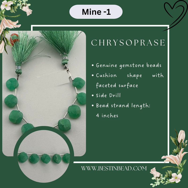 Chrysoprase Natural Cushion Bead Strand