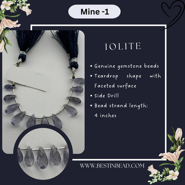 Iolite Natural Teardrop Bead Strand