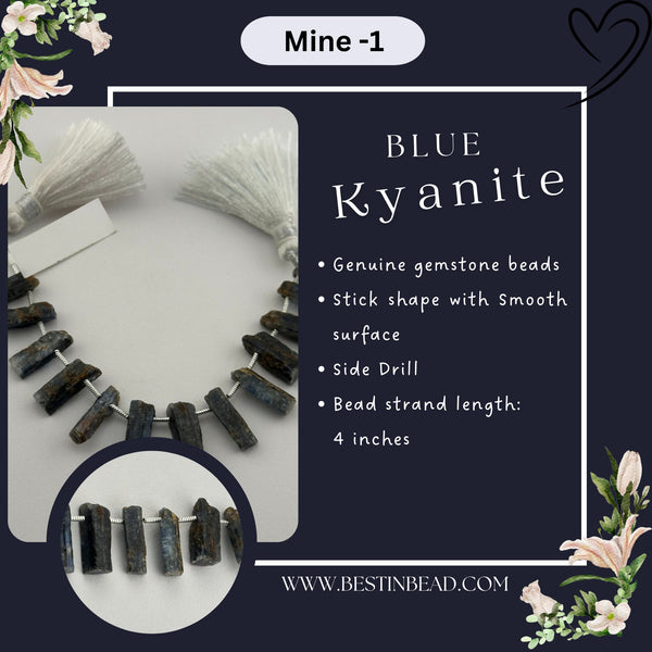 Blue Kyanite Natural Stick Bead Strand