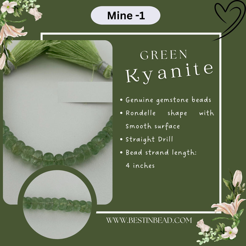 Green Kyanite Natural Rondelle Bead Strand