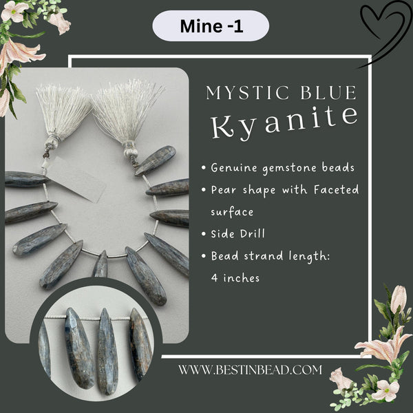 Mystic Blue Kyanite Natural Pear Bead Strand