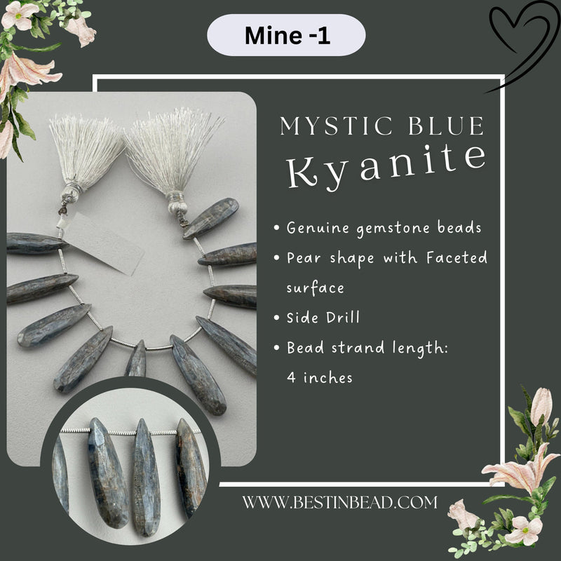 Mystic Blue Kyanite Natural Pear Bead Strand