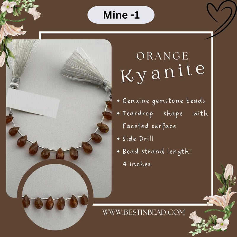 Orange Kyanite Natural Teardrop Bead Strand