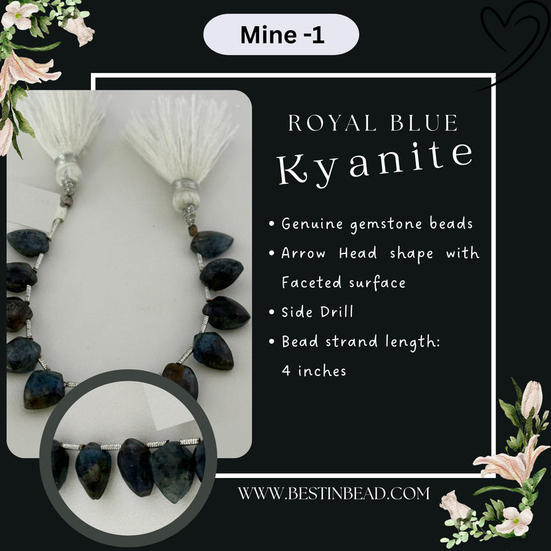 Royal Blue Kyanite Natural Arrow Head Bead Strand