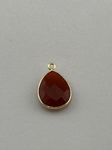 Carnelian Pear/Flat Teardrop Pendant - Boho Chic Gemstone Necklace with 24kt Gold Elegance
