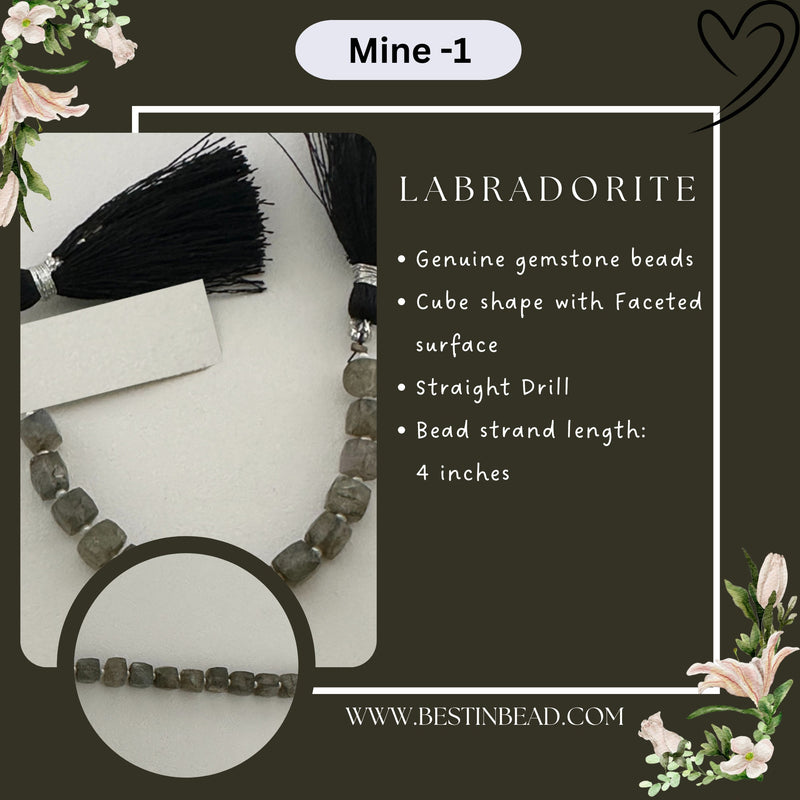 Labradorite Natural Cube Bead Strand