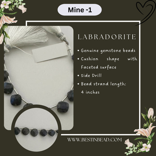 Labradorite Natural Cushion Bead Strand