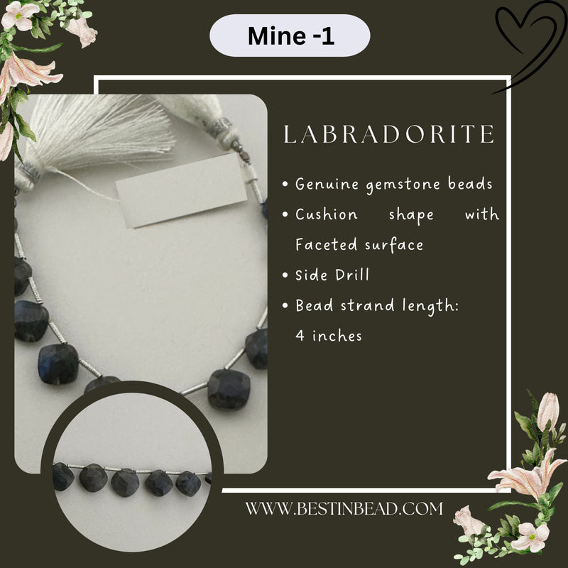Labradorite Natural Cushion Bead Strand