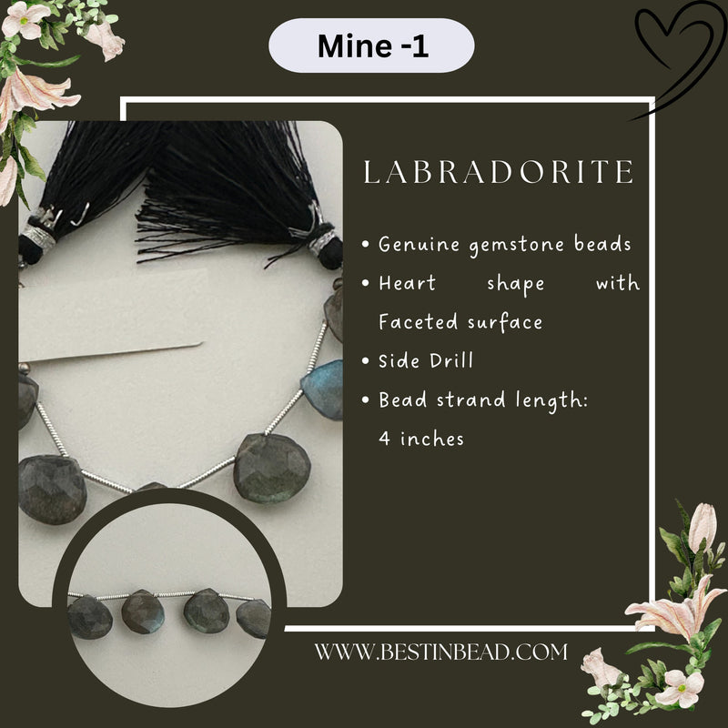 Labradorite Natural Heart Bead Strand